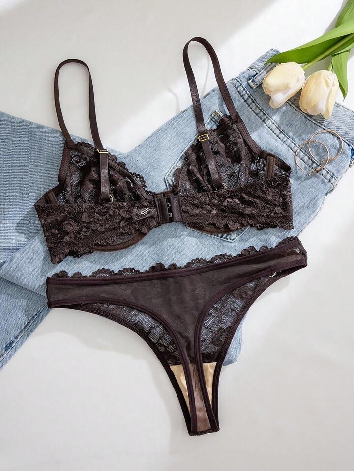 Sheer Lace Bra and Panty Set