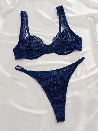 blue lingerie set mesh