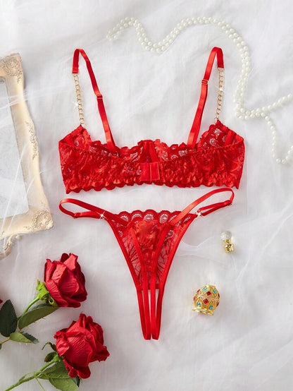 Lace Lingerie Crotchless Bra and Panty Set Erotic Intimates