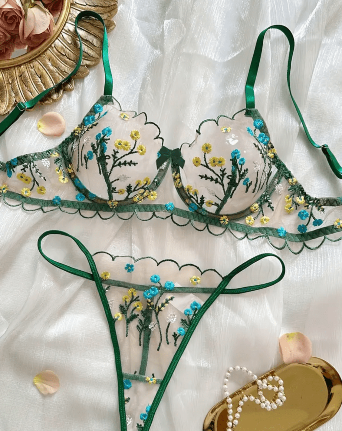 floral green lingerie set