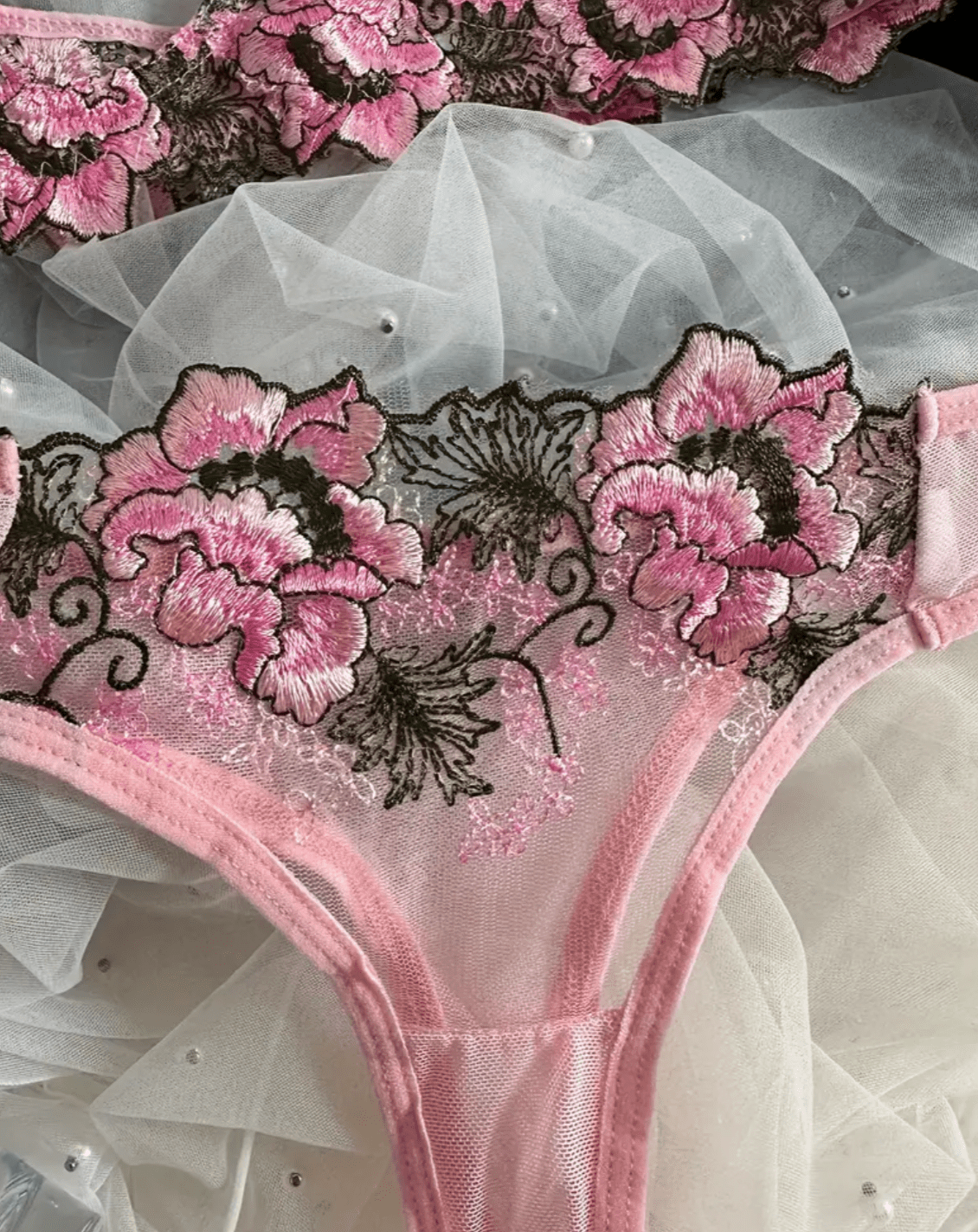 embroidered floral thong