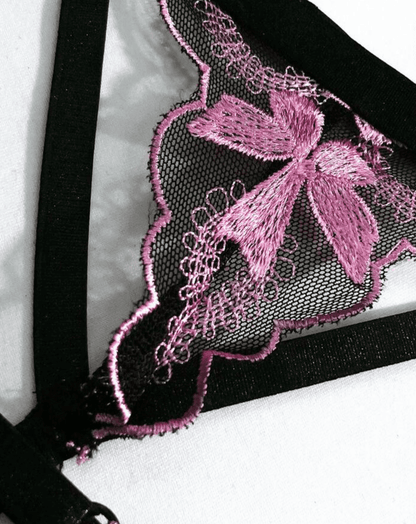 Black and Pink Lingerie Set Butterfly Embroidery Garter Belt Self Care Shop Black and Pink Lingerie Set Butterfly Embroidery Garter Belt Self Care Shop