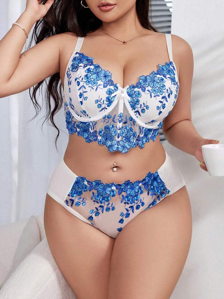 plus size lingerie blue set