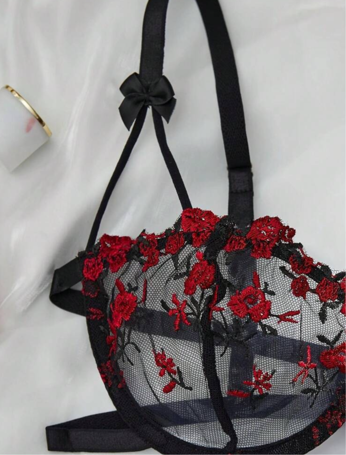 red embroidered lace bralette 