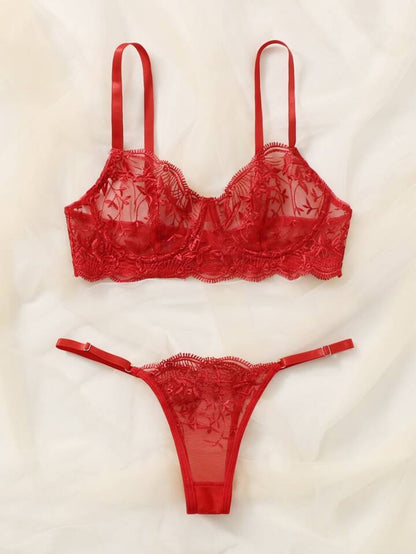 red lingerie set sheer