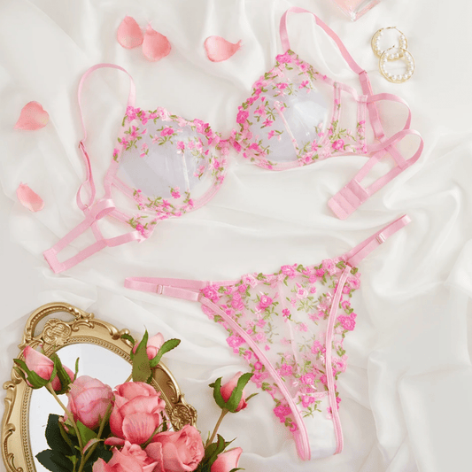 pink lingerie floral embroidered sheer