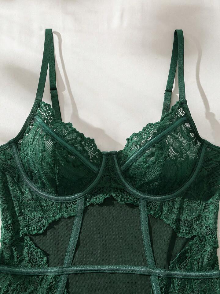 green lace lingerie bodysuit