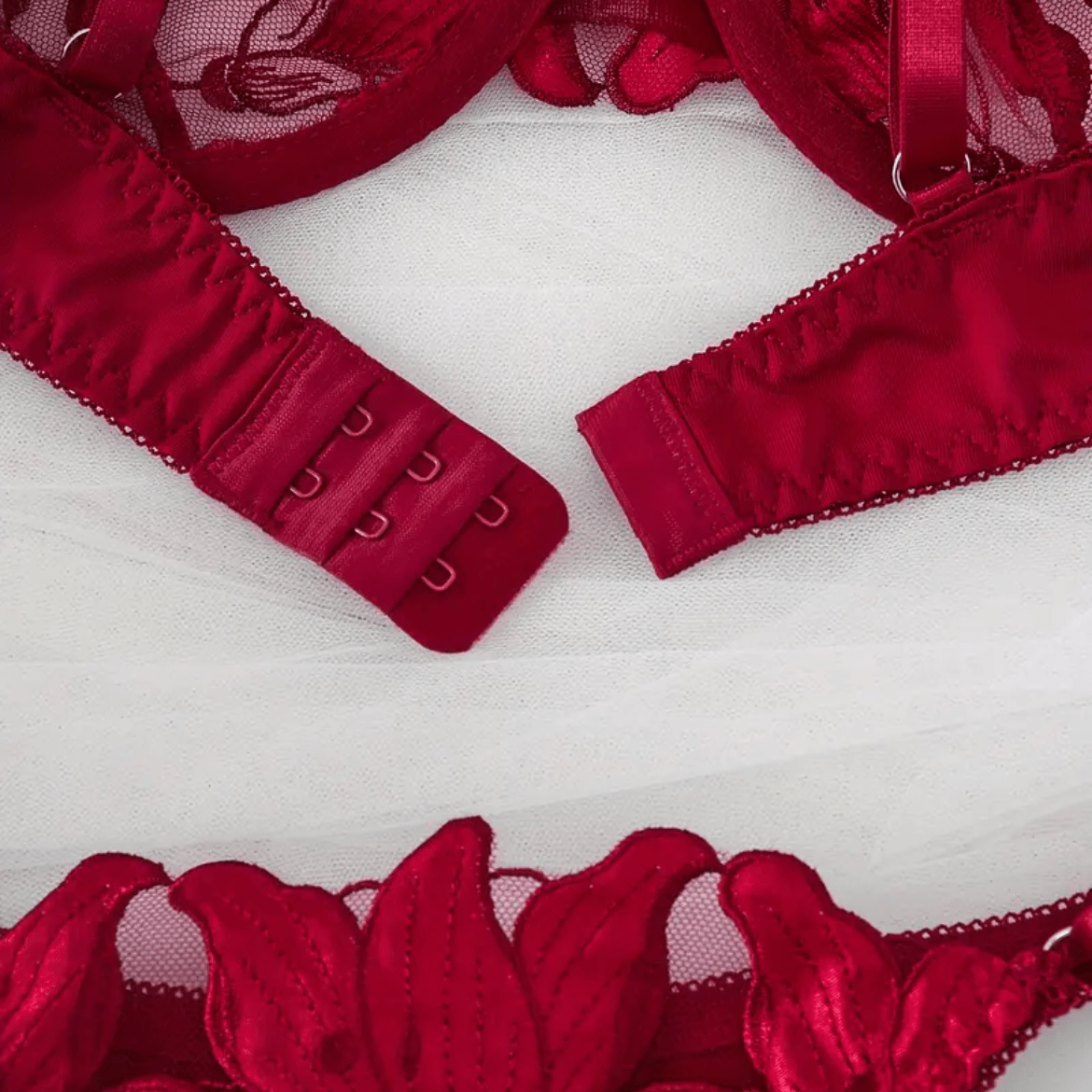 red lingerie set embroidered