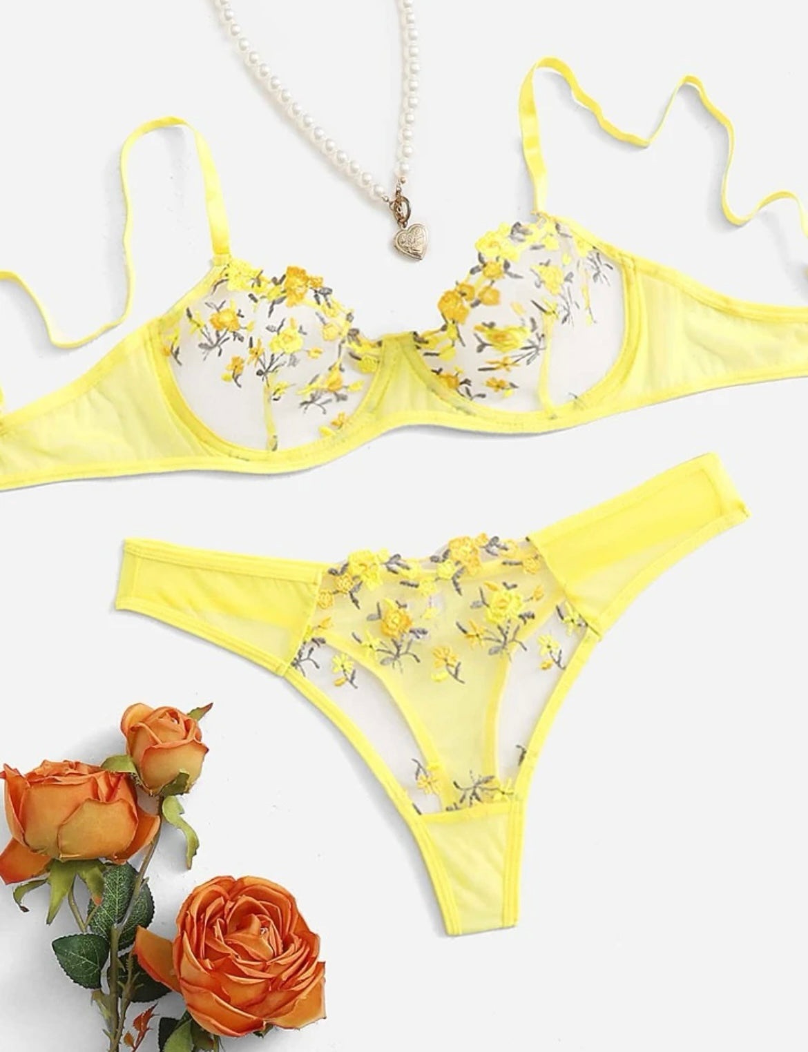 Yellow floral lingerie set