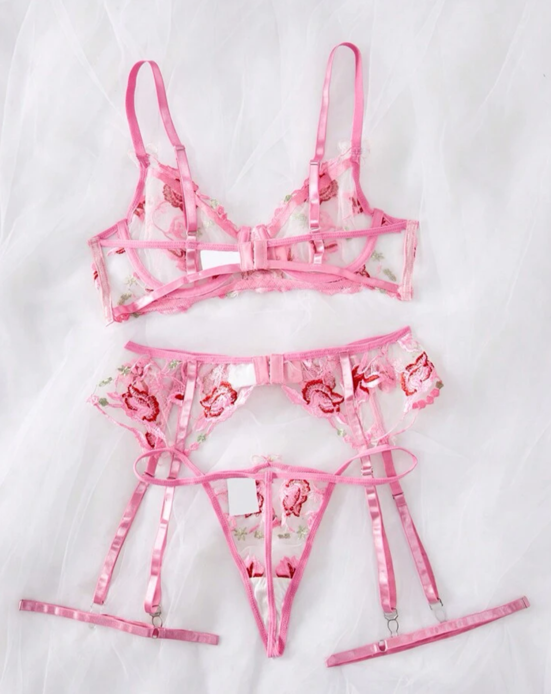 pink lingerie set with garter