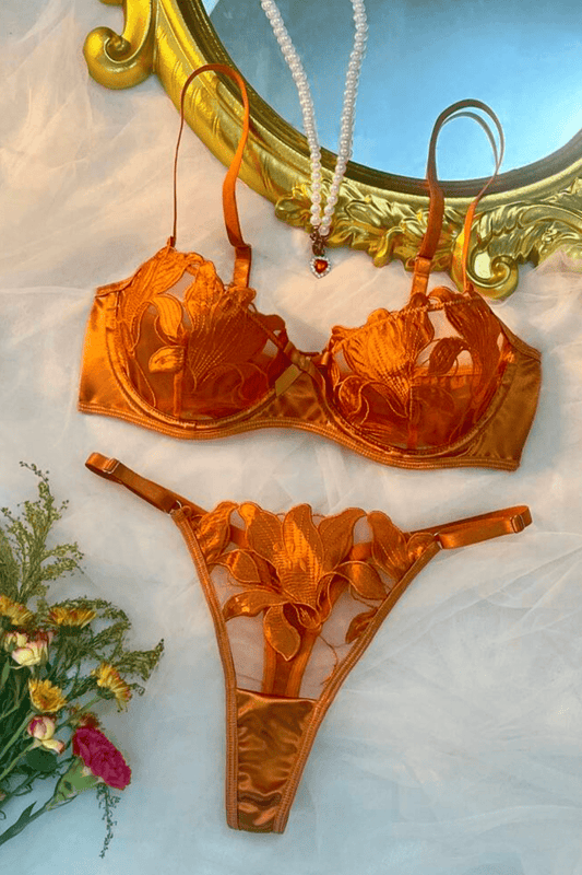 gold lingerie set silk embroidery