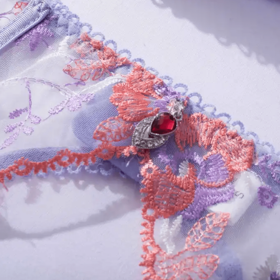 purple garter lingerie embroidered lace