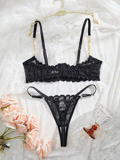 Lace Lingerie Crotchless Bra and Panty Set Erotic Intimates