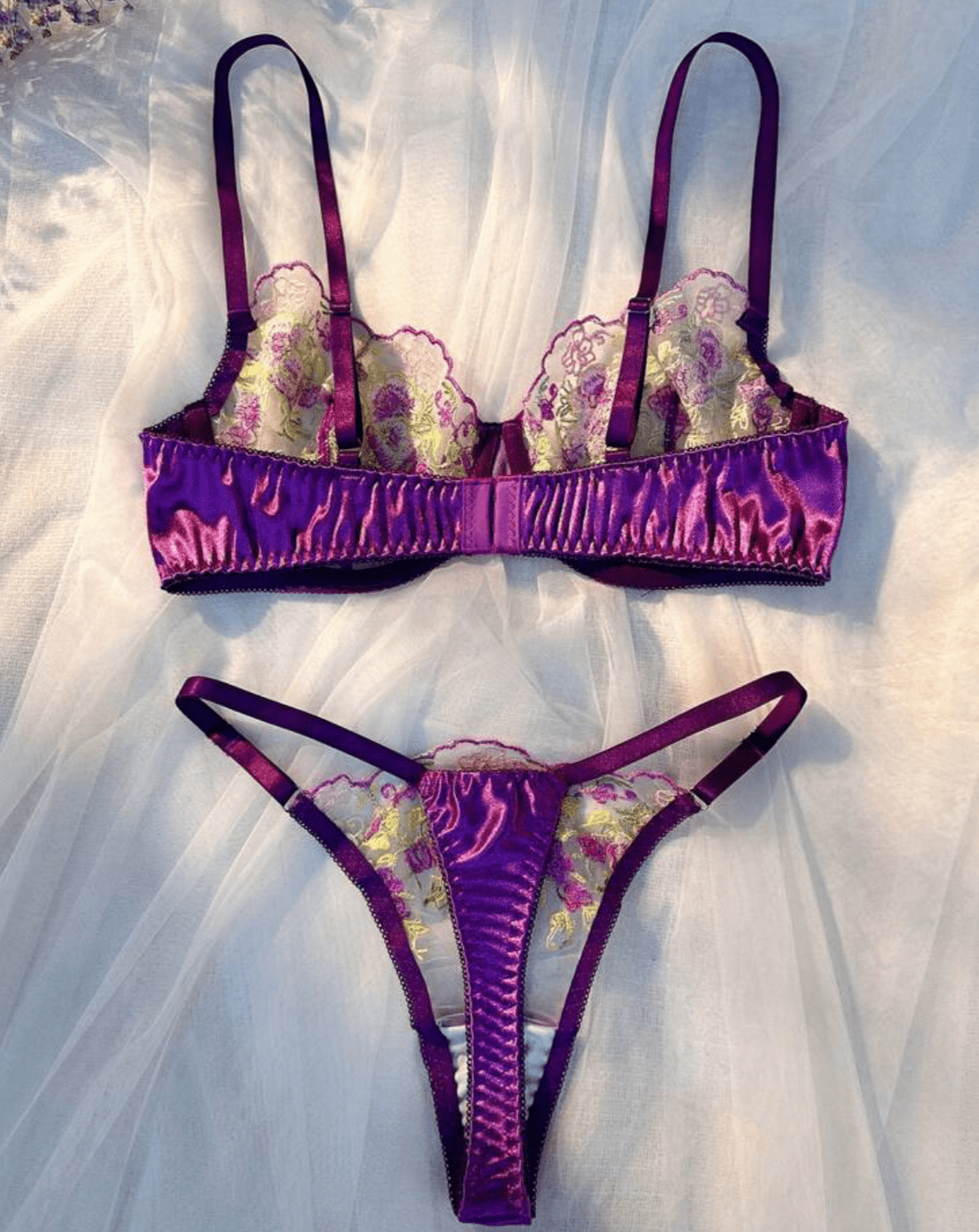 purple lingerie set silk
