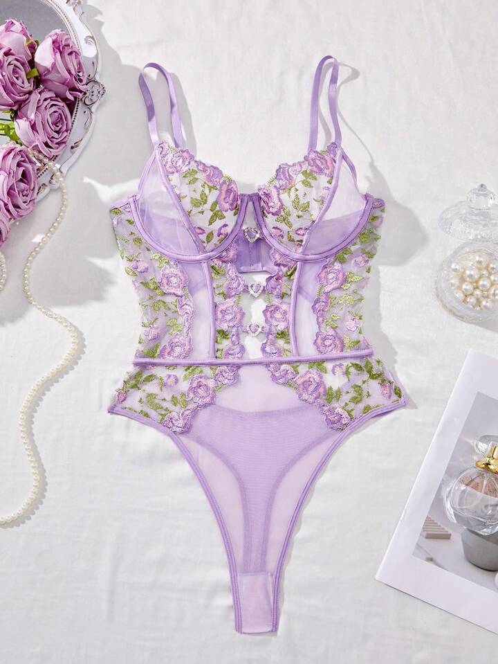 Purple lingerie lace bodysuit