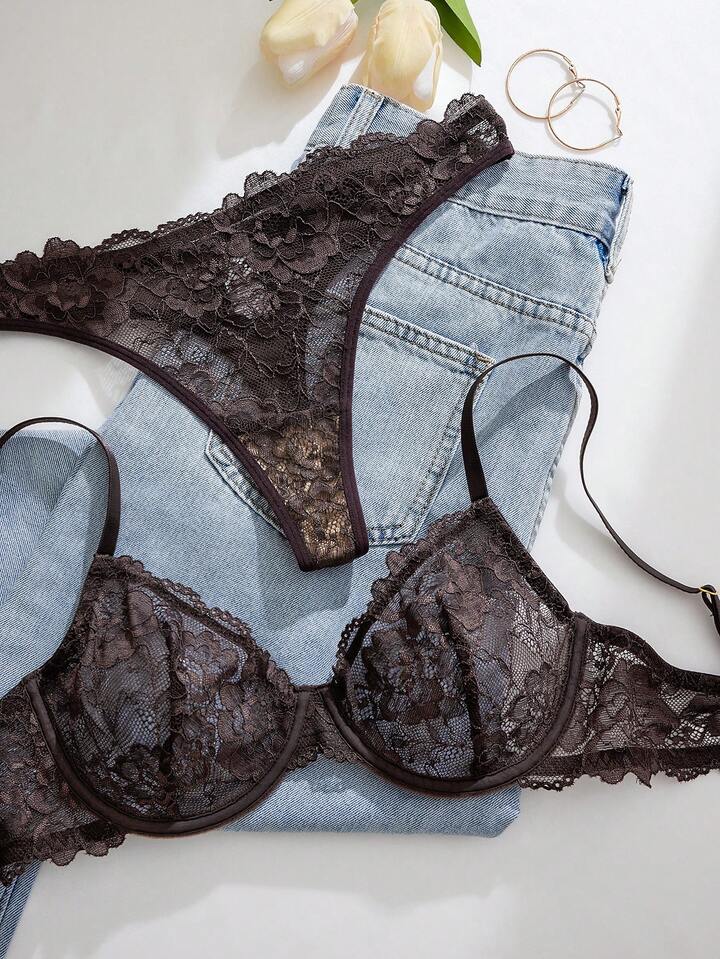 Sheer Lace Bra and Panty Set