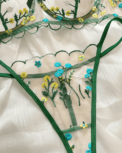sexy underwear floral embroidered green