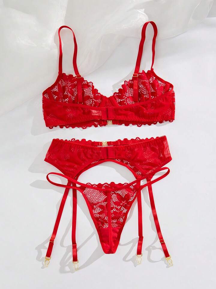 red lingerie garter set