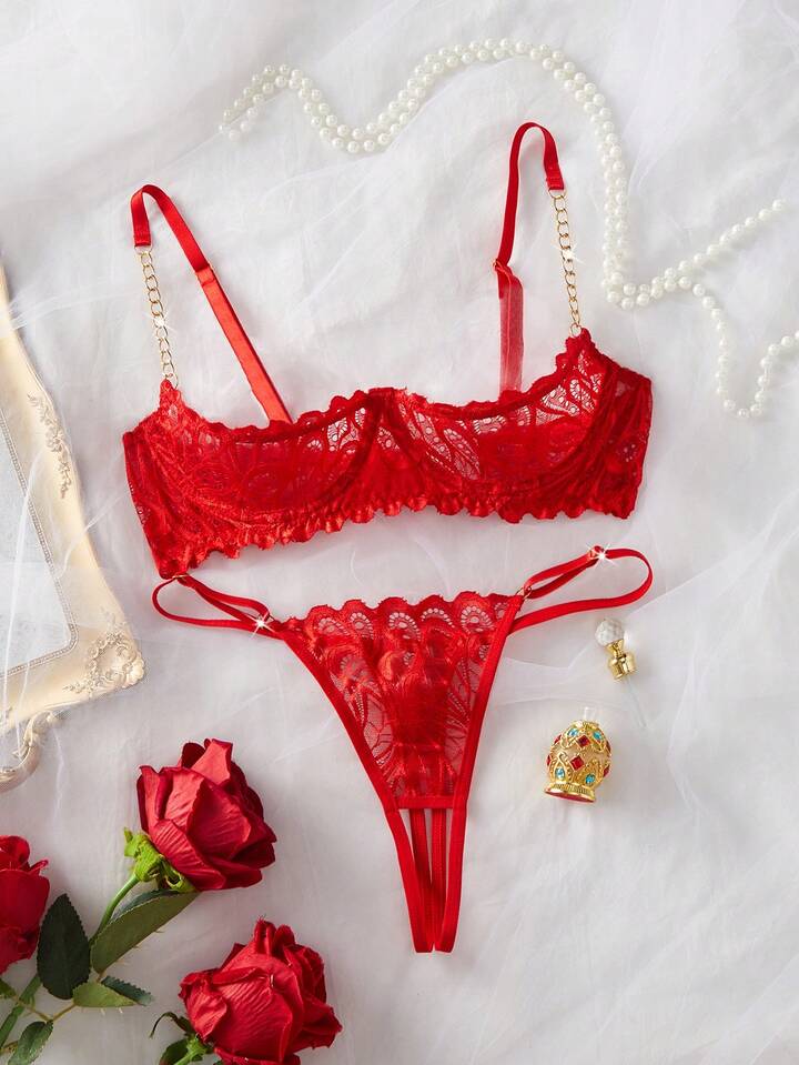 Lace Lingerie Crotchless Bra and Panty Set Erotic Intimates