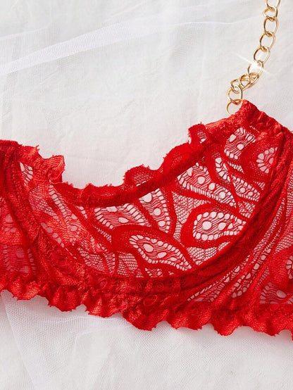 Lace Lingerie Crotchless Bra and Panty Set Erotic Intimates