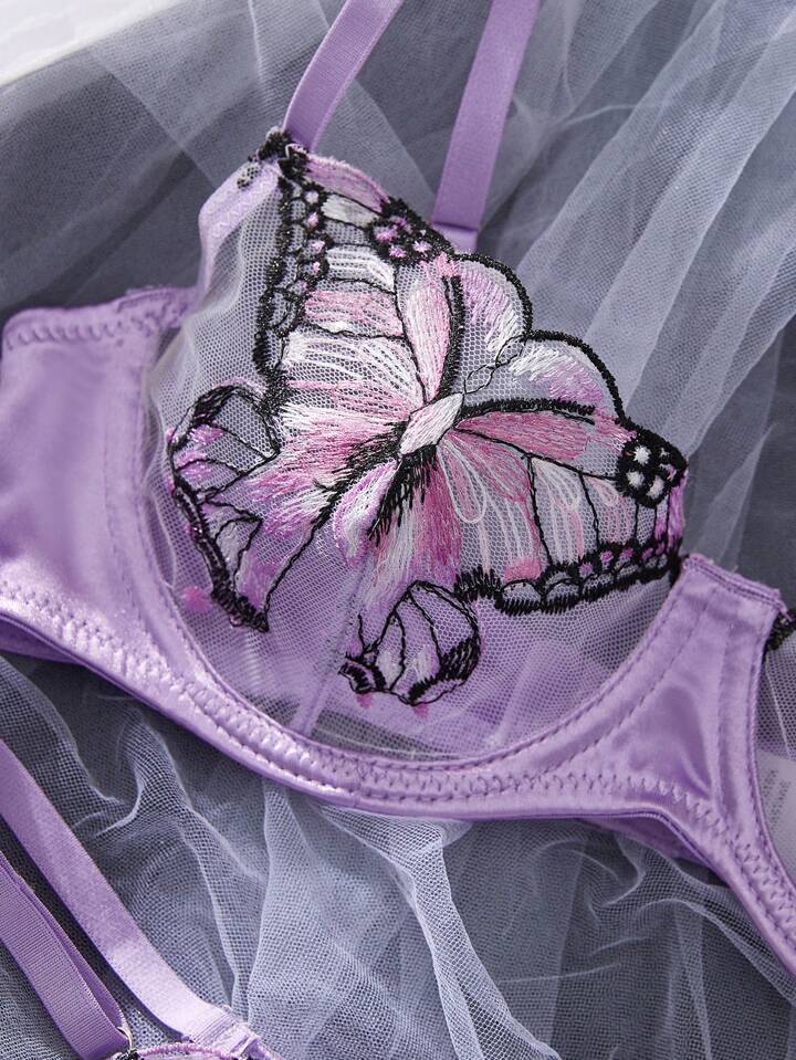 purple bralette with butterfly embroidery