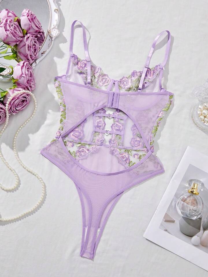 Purple Lace Bodice Floor-Length Lingerie Gown