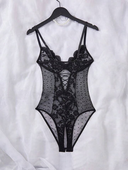 Black Lingerie Lace Bodysuit Crotchless Intimates