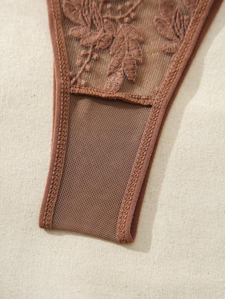 brown embroidered lingerie mesh fabric