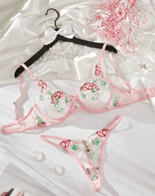 soft pink lingerie set floral