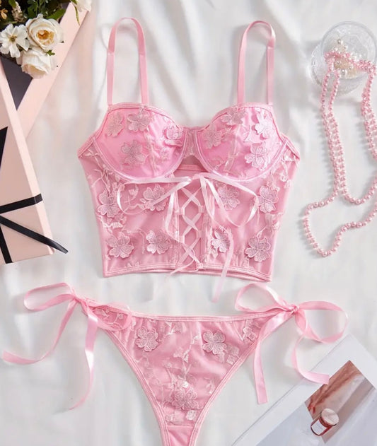 pink bustier lingerie set