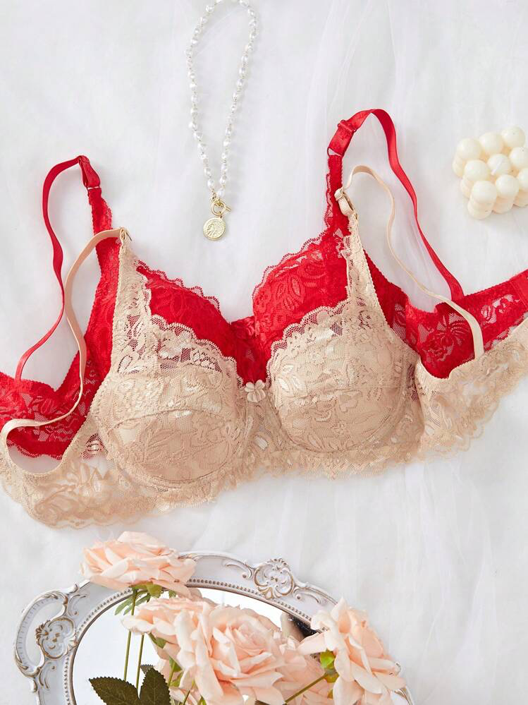 Bralette Pack of Two Red and Beige