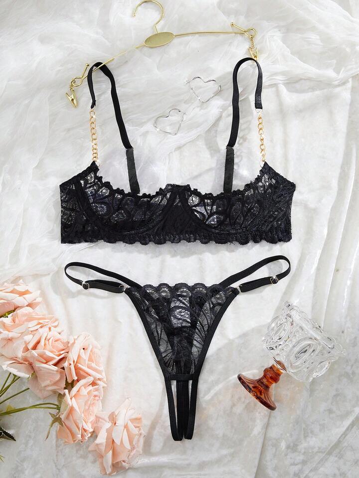 Lace Lingerie Crotchless Bra and Panty Set Erotic Intimates