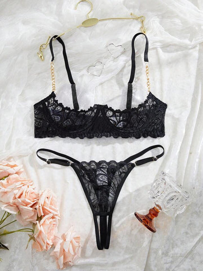 Lace Lingerie Crotchless Bra and Panty Set Erotic Intimates