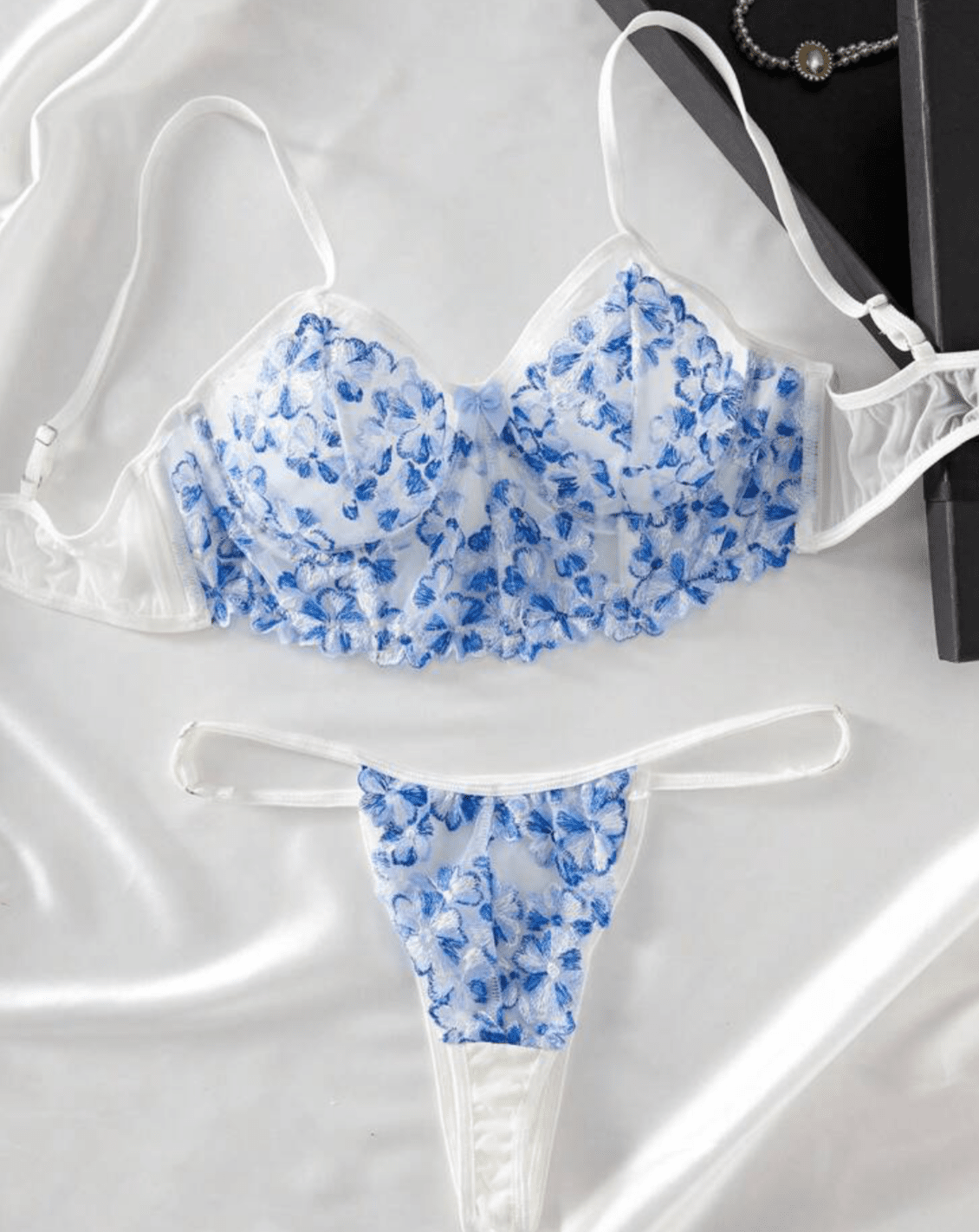 blue floral lingerie