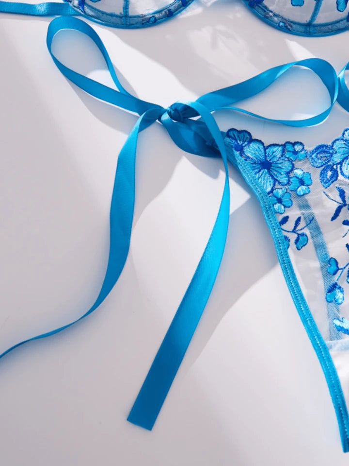 blue bowstrap lingerie sexy underwear