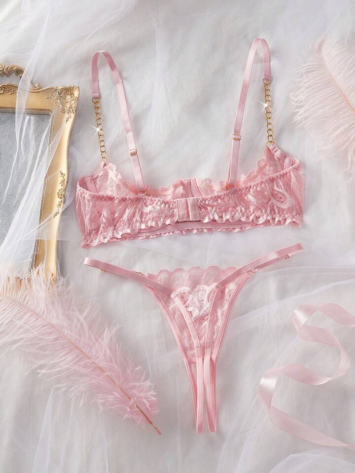 Lace Lingerie Crotchless Bra and Panty Set Erotic Intimates