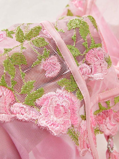 pink embroidered lace lingerie sheer fabric