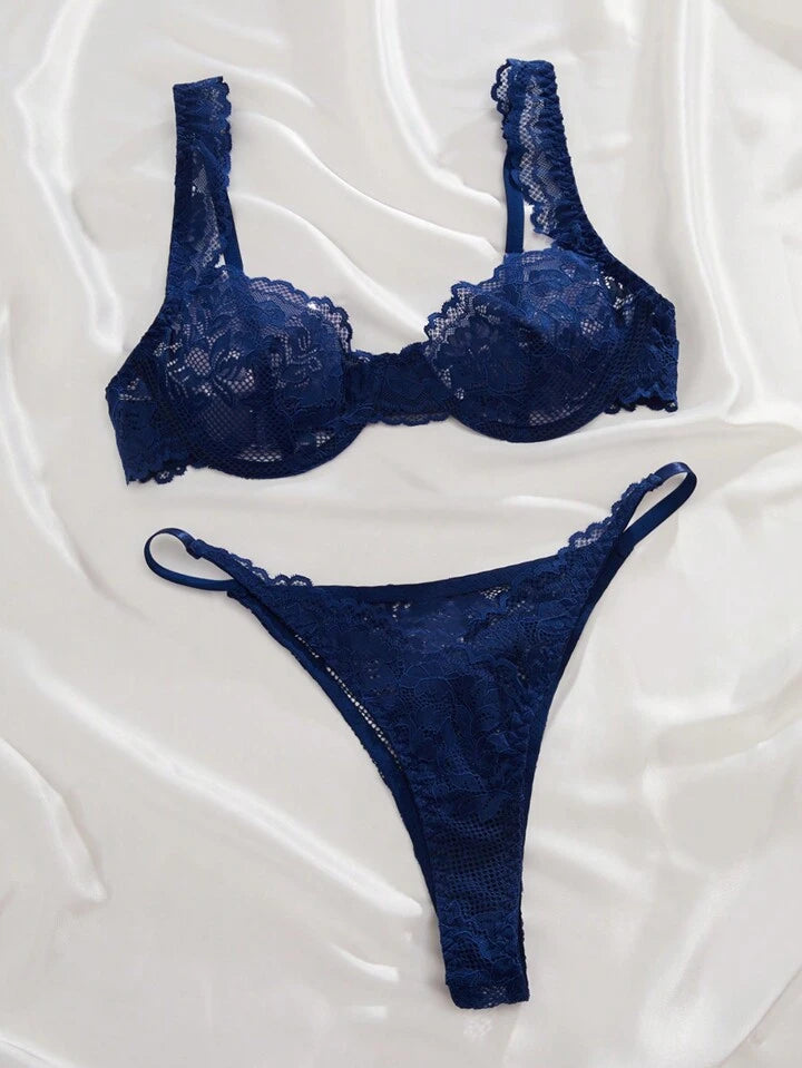 blue lingerie set sheer mesh