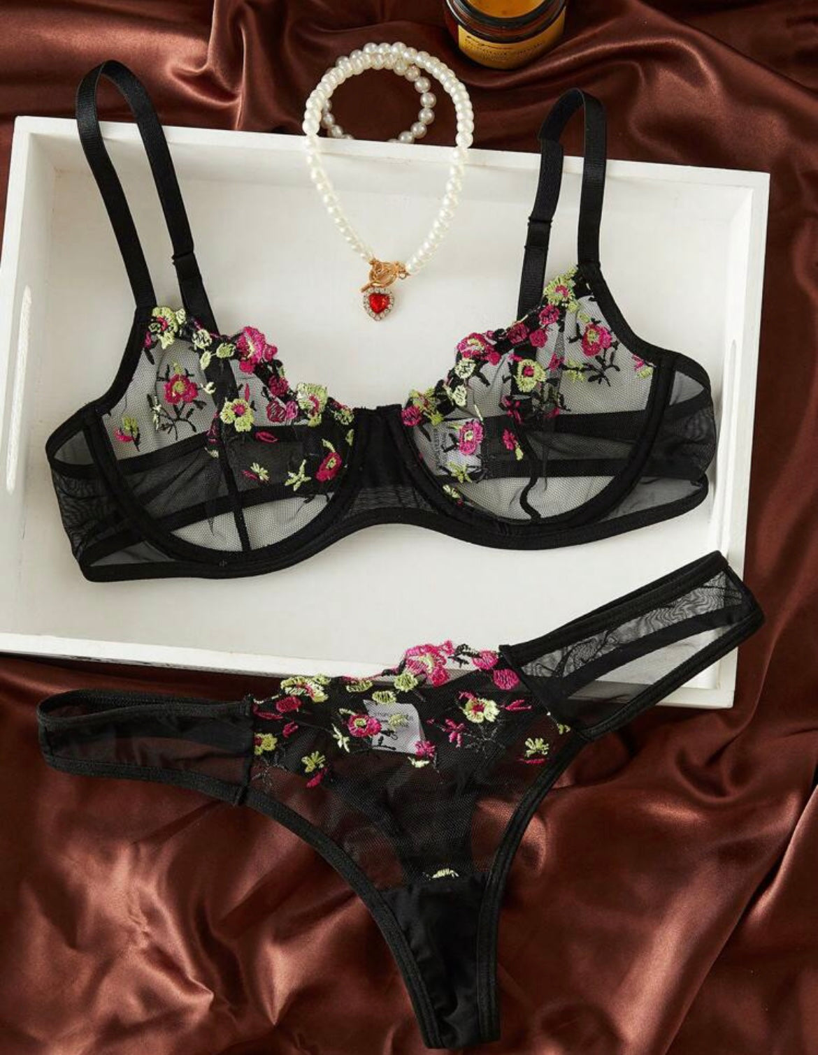 black lingerie floral set