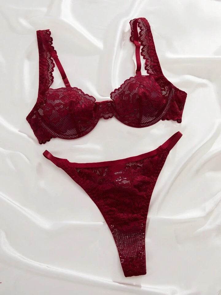 burgundy red lingerie set