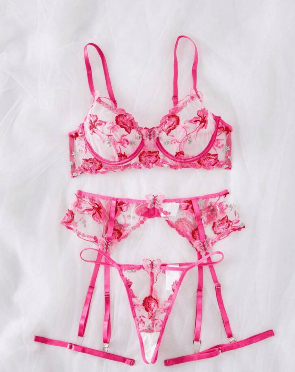 hot pink lingerie sheer garter set