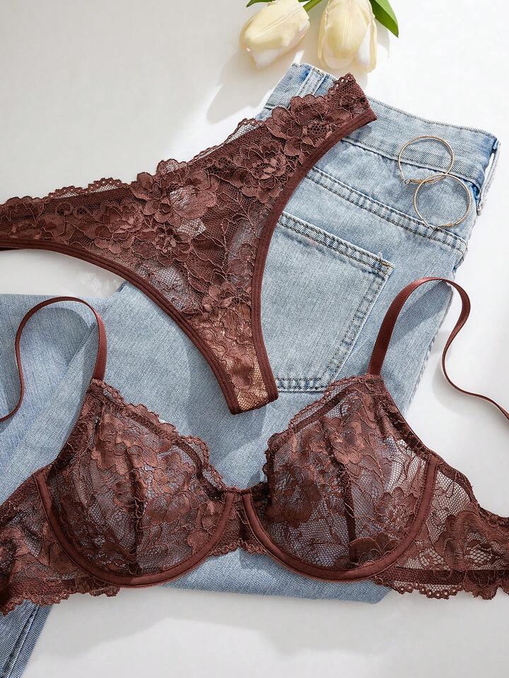 Brown lace lingerie set 