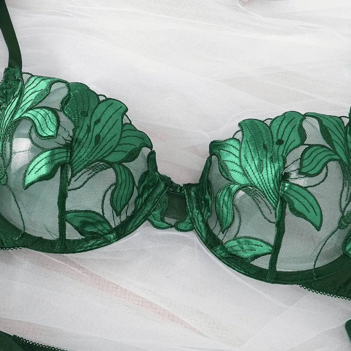 green bralette embroidered lingerie