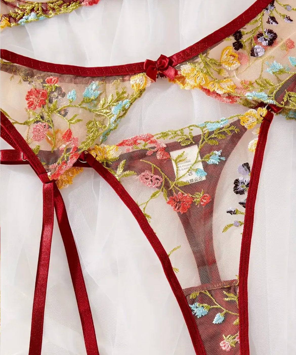 Red Lingerie Set Floral Embroidery - Self Care Shop