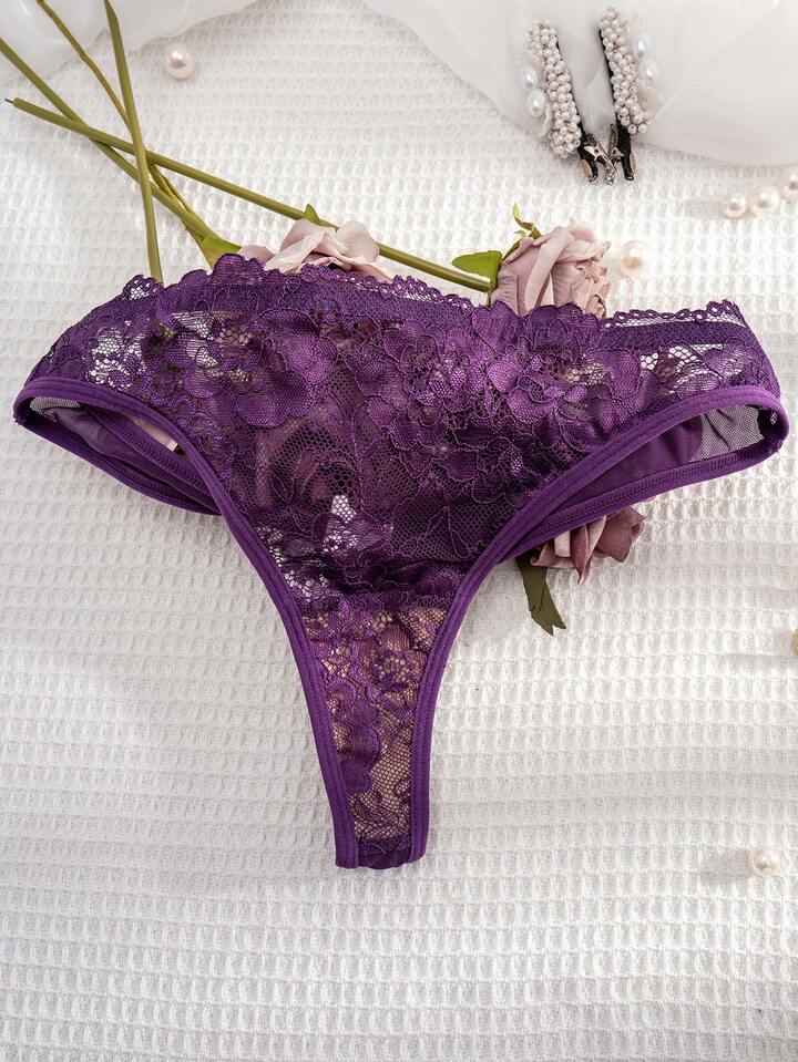 Purple lace thong 