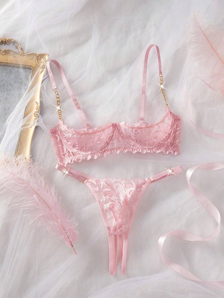 Lace Lingerie Crotchless Bra and Panty Set Erotic Intimates