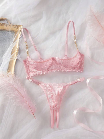 Lace Lingerie Crotchless Bra and Panty Set Erotic Intimates