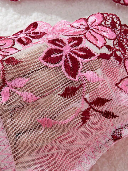 pink and burgundy lace embroidery sexy underwear