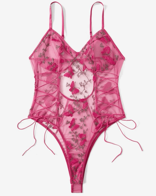 pink bodysuit lingerie sheer