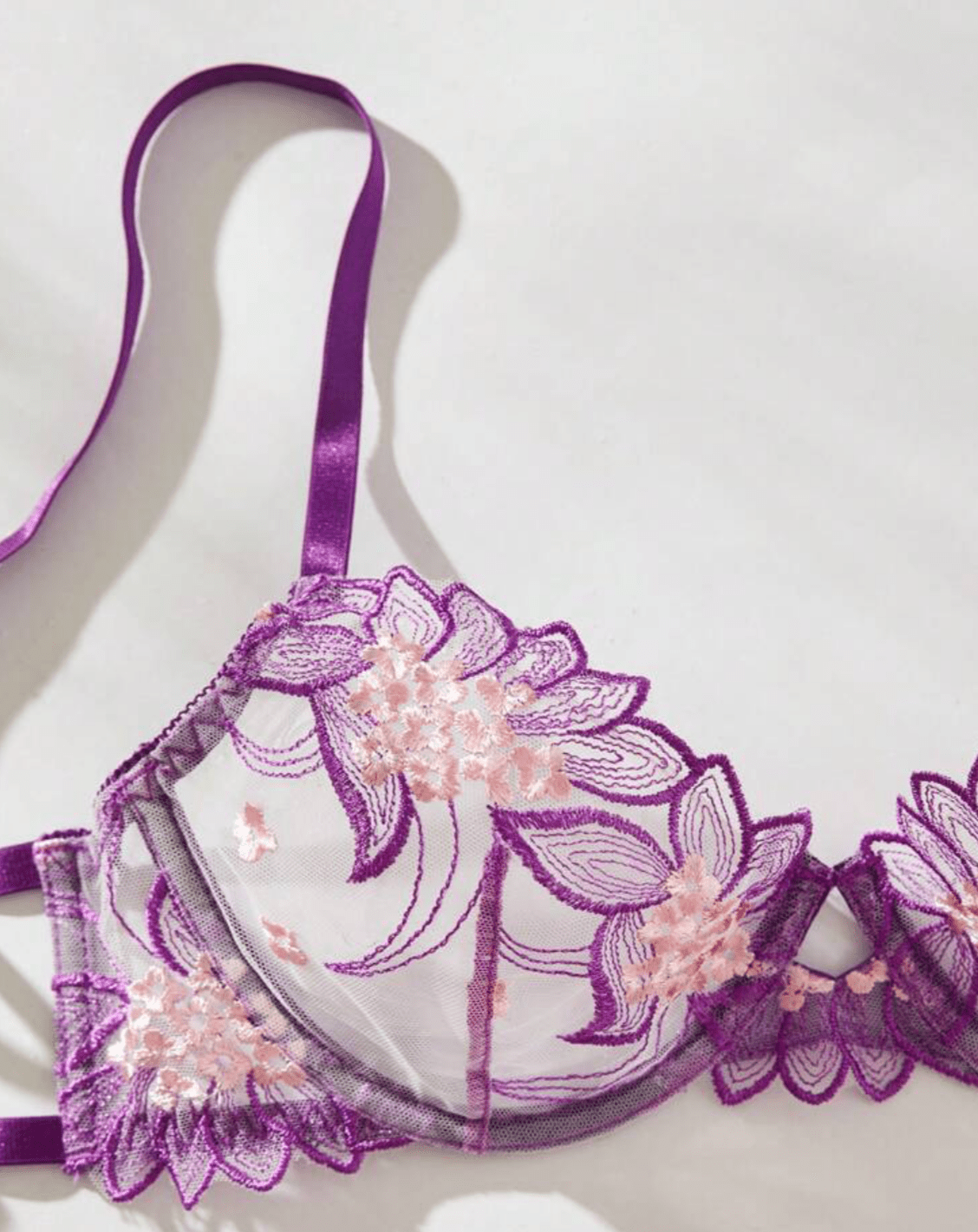 purple bralette lingerie embroidered